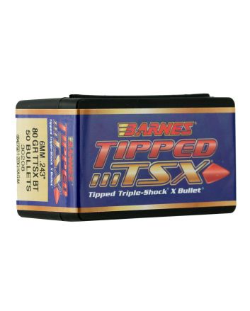 Barnes Bullets 30208 Tipped TSX6mm 80gr Boat Tail 50/Box