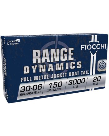 Fiocchi 3006A Range Dynamics30-06Springfield 150gr Full Metal Jacket Boat Tail 20 Per Box/10 Case