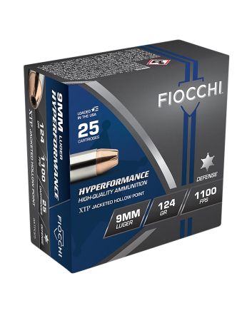 Fiocchi 9XTPC25 Hyperformance9mmLuger 124gr Hornady XTP Hollow Point 25 Per Box/20 Case