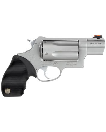 Taurus 2441039TC Judge Public Defender Small Frame 45 Colt (Long Colt)/ 410 Bore 5rd 2" Matte Stainless Steel Barrel, Cylinder &amp; Frame, Black Ribber Grip, Transfer Bar Safety, Exposed Hammer