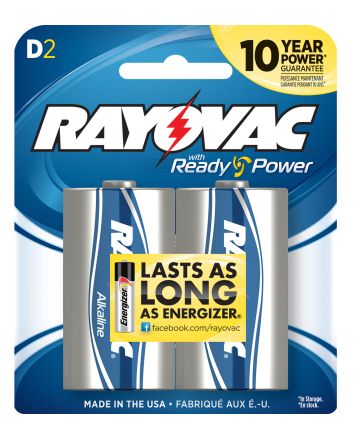 Rayovac 8132F D HIGH ENERGY Alkaline BatteriesSilver/Blue 1.5 Volts 12,000 mAh (2) Single Pack