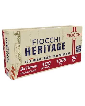 Fiocchi 9X18 Heritage9x18mmUltra 100gr Full Metal Jacket Truncated Cone 50 Per Box/20 Case