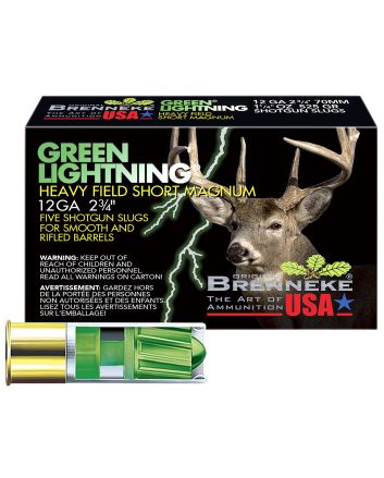 Brenneke SL122HFSGL Green Lightning Heavy Field 12Gauge 2.75" 1 1/4oz Slug Shot 5 Per Box/50 Case