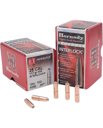 Hornady 2550 InterLock25 Cal .257 117 gr Round Nose 100 Per Box/ 25 Case