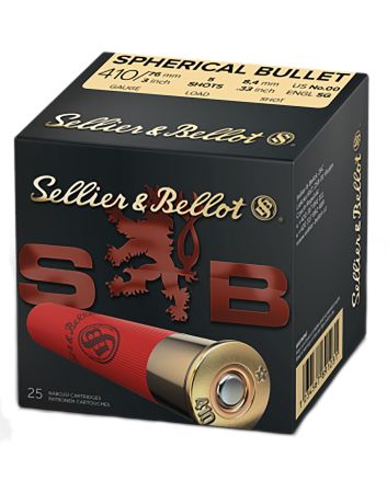 Sellier &amp; Bellot SB410B Hunting410Gauge 3" 5Pellets 5/8oz Spherical 00Buck Shot 25 Box/20 Case