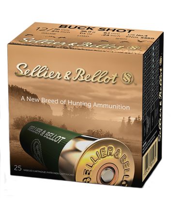 Sellier &amp; Bellot SB12BSB Hunting12Gauge 2.75" 27Pellets 1 1/4oz 4Buck Shot 25 Box/10 Case