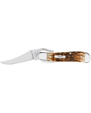 Case 0260 6 RussLock2.70" Folding RussLock Clip Plain Mirror Polished Tru-Sharp SS Blade/Peach Seed Jigged Amber Bone Handle