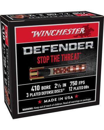 Winchester Ammo S410PDX1 PDX1 Defender410Gauge 2.50" 3Defense Discs 12BBs Shot 10 Per Box/10 Case