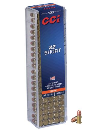 CCI 0027 Target Rimfire 22Short 29gr Copper Plated Round Nose 100 Per Box/50 Case