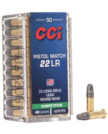 CCI 0051 Pistol Match Competition 22LR 40gr Lead Round Nose 50 Per Box/100 Case