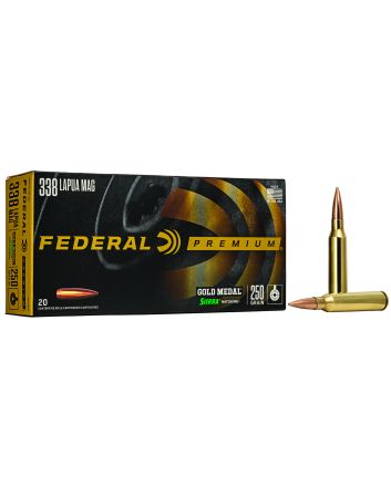 Federal GM338LM Premium Gold Medal 338LapuaMag 250gr Sierra MatchKing BTHP 20 Per Box/10 Case