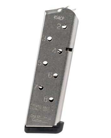 CMC Products 12131 Power Mag Plus 8rd 45 ACP Fits 1911 Government Stainless Steel w/ Black Base Pad