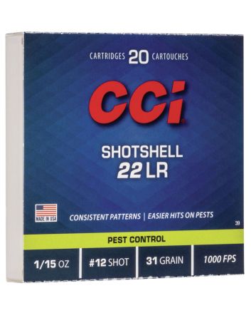 CCI 0039 Rimfire Shotshell 22LR 31gr #12Shot 20 Per Box/100 Case