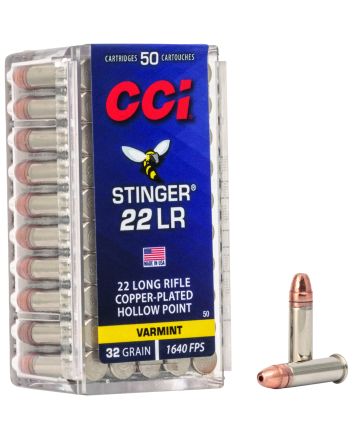 CCI 0050 Stinger22LR 32gr Copper Plated Hollow Point 50 Per Box/100 Case