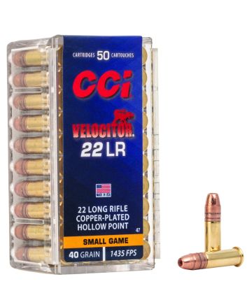 CCI 0047 Velocitor Rimfire 22LR 40gr Copper Plated Hollow Point 50 Per Box/100 Case