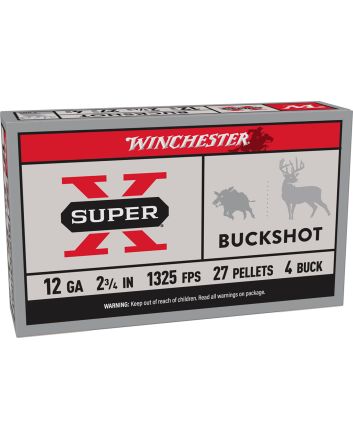 Winchester Ammo XB124 Super X12Gauge 2.75" 27Pellets 4Buck Shot 5 Per Box/50 Case