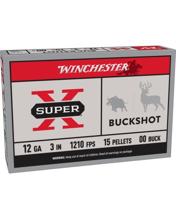 Winchester Ammo XB12300 Super X12Gauge 3" 15Pellets 00Buck Shot 5 Per Box/50 Case