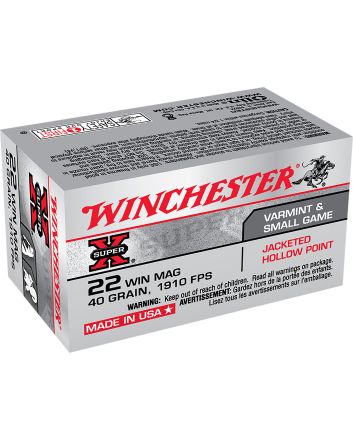 Winchester Ammo X22MH Super X22WMR 40gr Jacketed Hollow Point 50 Per Box/40 Case