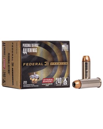 Federal P44HS1 Premium Personal Defense 44RemMag 240gr Hydra-Shok Jacketed Hollow Point 20 Per Box/25 Case