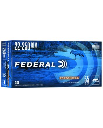 Federal 22250A Power-Shok22-250Rem 55gr Jacketed Soft Point 20 Per Box/10 Case