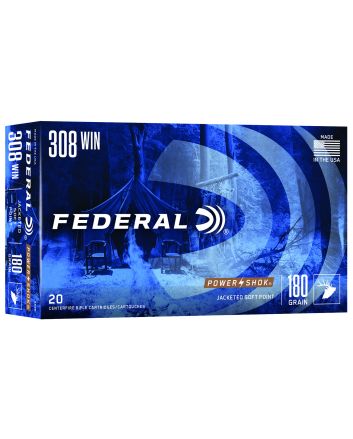 Federal 308B Power-Shok308Win 180gr Jacketed Soft Point 20 Per Box/10 Case