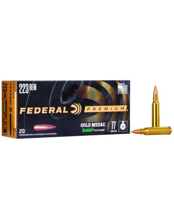 Federal GM223M3 Premium Gold Medal 223Rem 77gr Sierra MatchKing BTHP 20 Per Box/10 Case