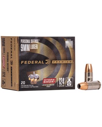 Federal P9HS1 Premium Personal Defense 9mmLuger 124gr Hydra-Shok Jacketed Hollow Point 20 Per Box/25 Case