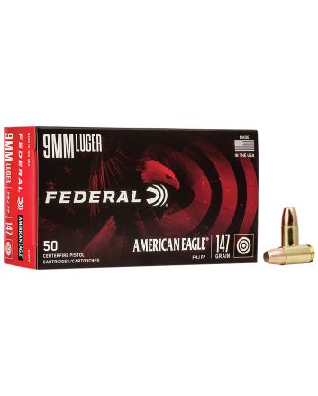 Federal AE9FP American Eagle Handgun 9mmLuger 147gr Full Metal Jacket Flat Point 50 Per Box/20 Case