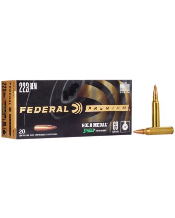 Federal GM223M Premium Gold Medal 223Rem 69gr Sierra MatchKing BTHP 20 Per Box/10 Case