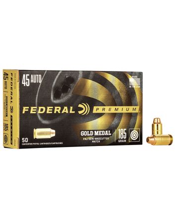 Federal GM45B Premium Gold Medal 45ACP 185gr Full Metal Jacket Semi Wadcutter 50 Per Box/20 Case
