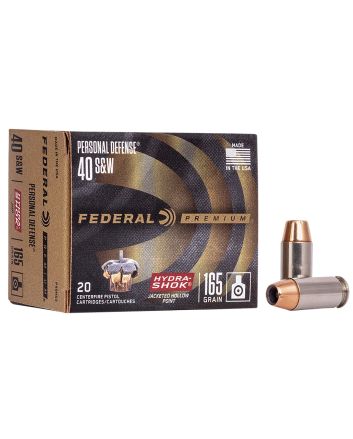 Federal P40HS3 Premium Personal Defense 40S&amp;W 165gr Hydra-Shok Jacketed Hollow Point 20 Per Box/25 Case