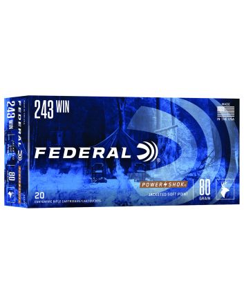 Federal 243AS Power-Shok243Win 80gr Jacketed Soft Point 20 Per Box/10 Case