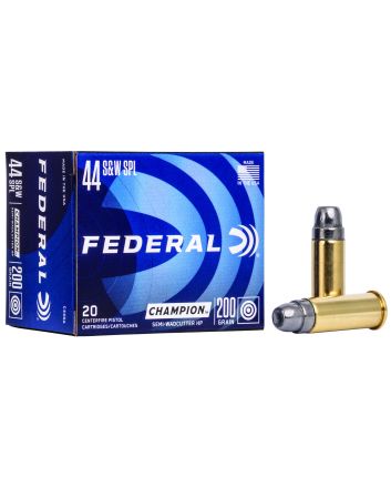 Federal C44SA Champion Training 44S&amp;W Spl 200gr Semi Wadcutter Hollow Point 20 Per Box/25 Case