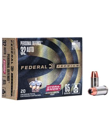 Federal P32HS1 Premium Personal Defense 32ACP 65gr Hydra-Shok Jacketed Hollow Point 20 Per Box/25 Case