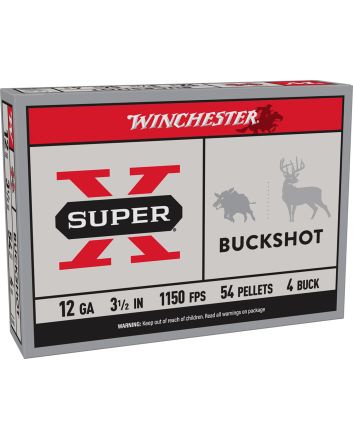 Winchester Ammo XB12L4 Super X12Gauge 3.50" 54Pellets 4Buck Shot 5 Per Box/50 Case