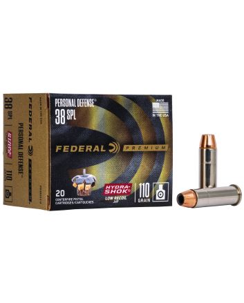 Federal PD38HS3H Premium Personal Defense Low Recoil 38Special 110gr Hydra-Shok Jacketed Hollow Point 20 Per Box/10 Case