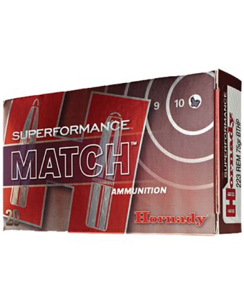 Hornady 80264 Superformance Match 223Rem 75gr Boat Tail Hollow Point 20 Per Box/10 Case