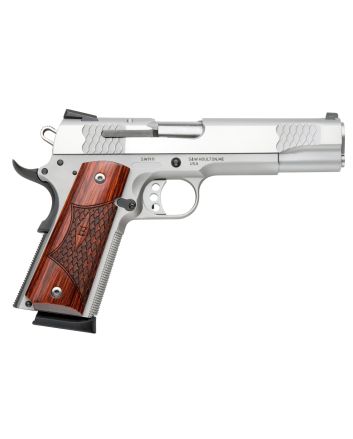 Smith &amp; Wesson 108482 1911 E-Series Serrated Frame 45 ACP 8+1 5" Stainless Steel Barrel, Satin Stainless Serrated Slide &amp; Frame w/Beavertail, Laminate Wood Grip