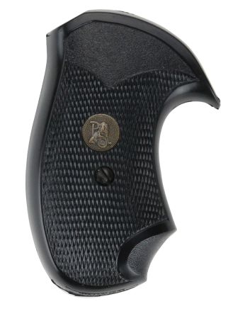 Pachmayr 03252 Compact Grip Checkered Black Rubber with Finger Grooves for S&amp;W J Frame with Round Butt