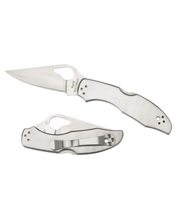 Spyderco BY04P2 Byrd Meadowlark 2 2.93" Folding Clip Point Plain 8Cr13MoV SS Blade Satin Stainless Steel Handle