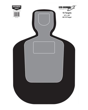 Birchwood Casey 37201 EZE-Scorer BC-19 Silhouette Paper Hanging Universal 12" x 18" Black/Gray/White 10 Pk.