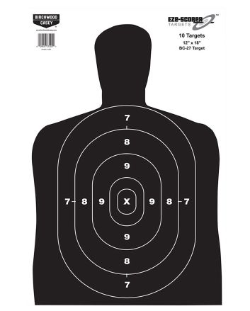 Birchwood Casey 37202 EZE-Scorer BC-27 Silhouette Paper Hanging Universal 12" x 18" Black/White 10 Pk.
