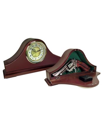 Peace Keeper MGC Mantle Gun ClockFront Panel Entry Mahogany Stain Wood Holds 1 Handgun 14.62" L x 7.37" H x 3.75" D