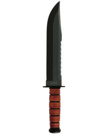 Ka-Bar 2217 Big Brother9.38" Fixed Clip Point Part Serrated Black 1095 Cro-Van Blade, Brown Leather Handle, Includes Sheath