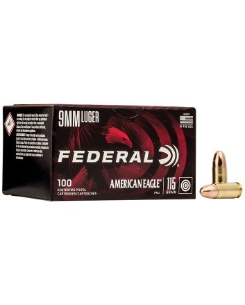 Federal AE9DP100 American Eagle Handgun 9mmLuger 115gr Full Metal Jacket 100 Per Box/5 Case