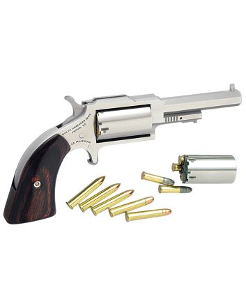 North American Arms 1860250C 1860 Sheriff 22 LR or 22 WMR Caliber with 2.50"Barrel, 5rd Capacity Cylinder, Overall Stainless Steel Finish &amp; Rosewood Boot Grip Includes Cylinder