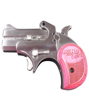 Bond Arms BAM Mini Girl 357 Mag/38 Sp 2rd 2.50" Stainless Steel Double Barrel &amp; Frame, Auto Extractor &amp; Rebounding Hammer, Blade Front/Fixed Rear Sights, Pink Laminate Grip, Manual Safety