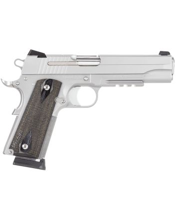 Sig Sauer 1911R45SSSCA 1911 Full Size *CA Compliant 45 ACP Caliber with 5" Barrel, 8+1 Capacity, Overall Stainless Steel Finish, Picatinny Rail/Beavertail Frame, Serrated Slide &amp; Blackwood Grip