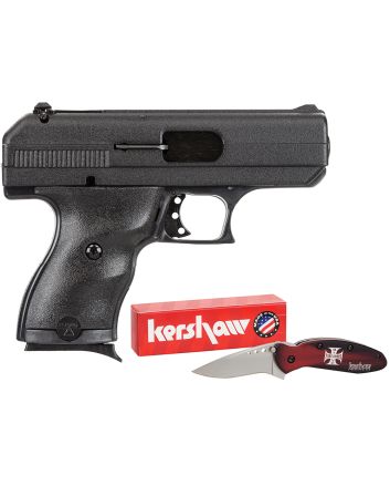 Hi-Point 916HCKNIFE C9 w/Knife 9mm Luger 8+1, 3.50" Black Steel w/Integral Compensator Barrel, Black Powder Coated Serrated Steel Slide, Black Polymer Frame &amp; Grip, Knife