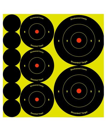 Birchwood Casey 34608 Shoot-N-C Reactive Target Variety Pack Self-Adhesive Paper Black/Yellow Bullseye 132 Pack